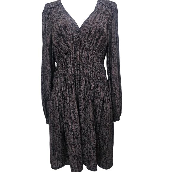 Universal Thread Dresses & Skirts - Universal Thread Floral Mini Dress Women's Large Brown Boho Long Sleeve V Neck